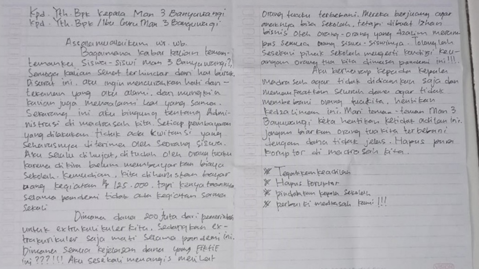 Pandemi, Siswa MAN 3 Banyuwangi Masih Dibebani 2 Jenis Pungutan