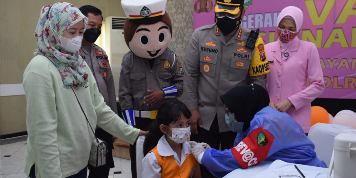 Polresta Sidoarjo Masifkan Vaksinasi Anak Usia 6-11 Tahun