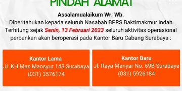 Kantor Cabang Surabaya PT BPRS Baktimakmur Indah Pindah di Jalan Manyar 69 B Surabaya