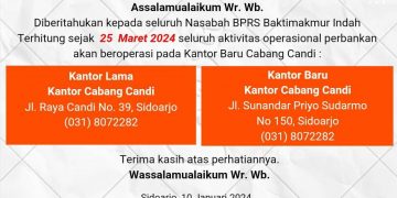 Assalamu’alaikum Wr. Wb, Pemindahan Kantor Cabang, BPRS Baktimakmur Indah Optimalisasi Layanan di Wilayah Sidoarjo