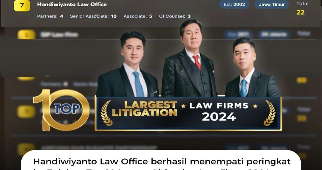 HLO Masuk 10 Besar Top 100 Indonesian Law Firm 2024