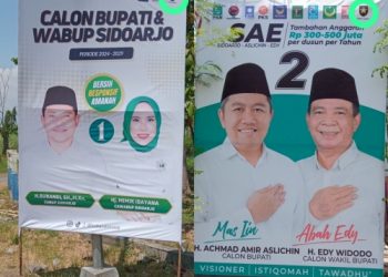 Aneh! Logo Partai Ummat Terpasang Di APK Kedua Pasangan Cabup-Cawabup Sidoarjo