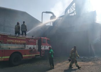 Damkar Kabupaten Kediri Padamkan Kebakaran Pabrik Triplek di Pare hingga Malam Hari