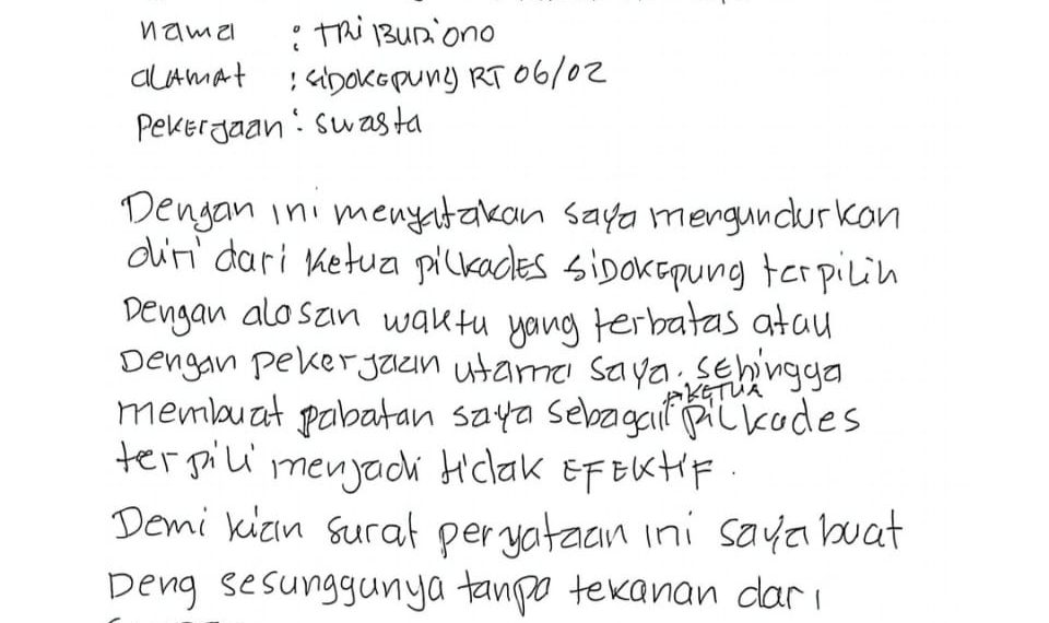 Ketua Panitia Pilkades Sidokepung Buduran Sidoarjo Mundur, Ungkap Dugaan Intimidasi dan Teror