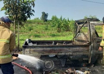 Mobil Pikap Terbakar di Kedamean, Sopir Selamat, Muatan Ludes