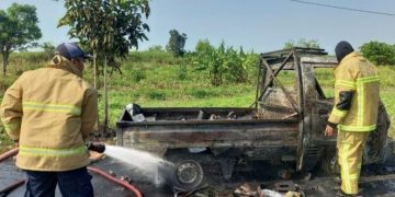 Mobil Pikap Terbakar di Kedamean, Sopir Selamat, Muatan Ludes